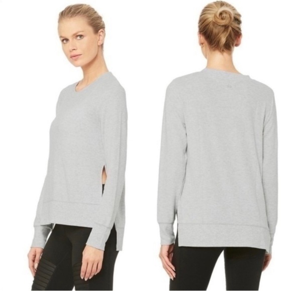 ALO Yoga Tops - alo Yoga Glimpse Side Slit Heathered Grey Pullover Sweatshirt XS